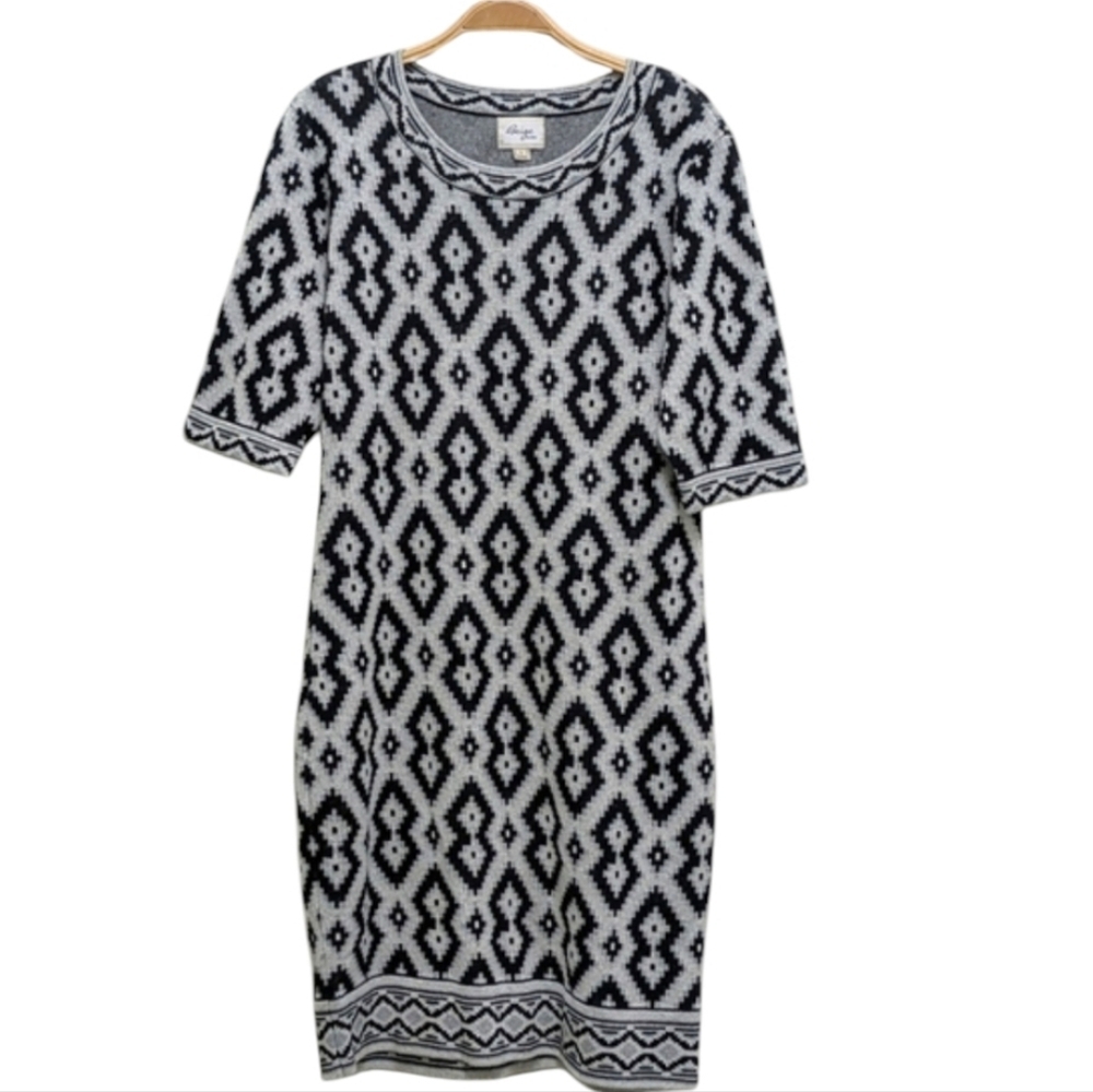 Beige By Eci Stretchy Aztec Print Metallic Sweater midi Dress